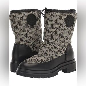 Ralph Lauren COREE Water Resistant Monogram Quilted Top Boots Wm's 8.5 New W Box